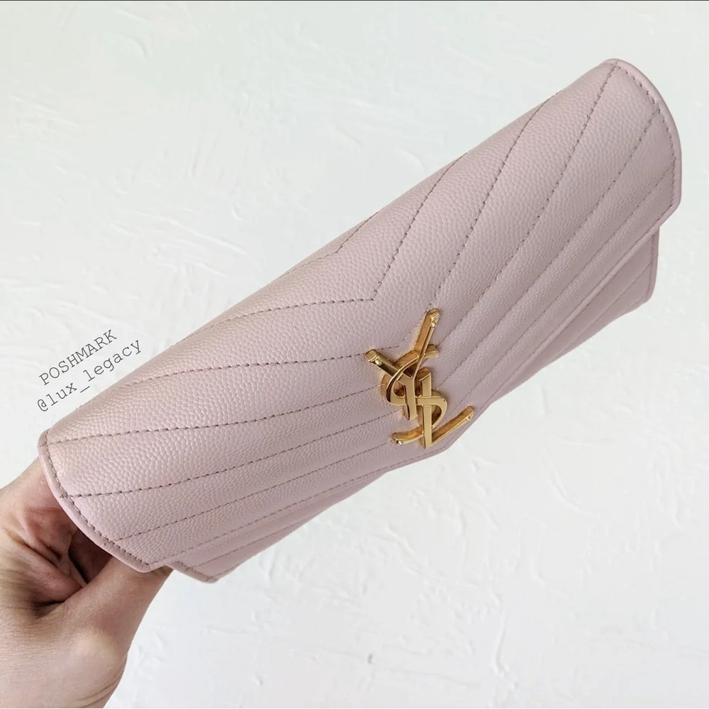 Chic Yves Saint Laurent YSL Clutch Wallet w Chain Buff Pink MSRP $1499 - Picture 7 of 15